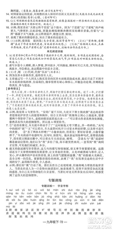 宁夏人民教育出版社2022学霸课时作业九年级语文下册部编版答案