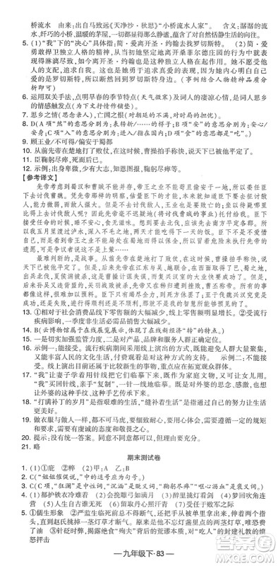 宁夏人民教育出版社2022学霸课时作业九年级语文下册部编版答案