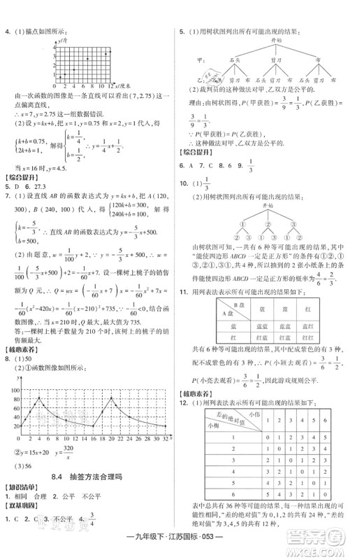 宁夏人民教育出版社2022学霸课时作业九年级数学下册江苏国标版答案