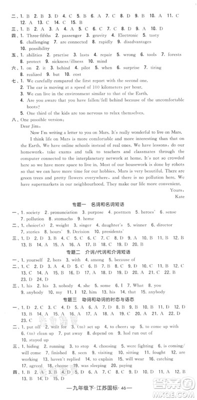 宁夏人民教育出版社2022学霸课时作业九年级英语下册江苏国标版答案