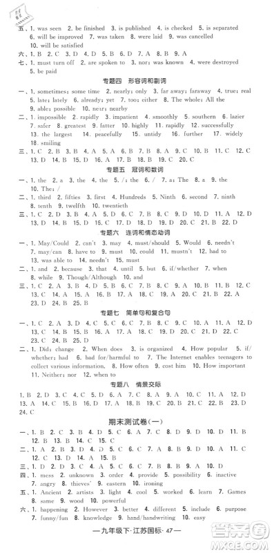 宁夏人民教育出版社2022学霸课时作业九年级英语下册江苏国标版答案