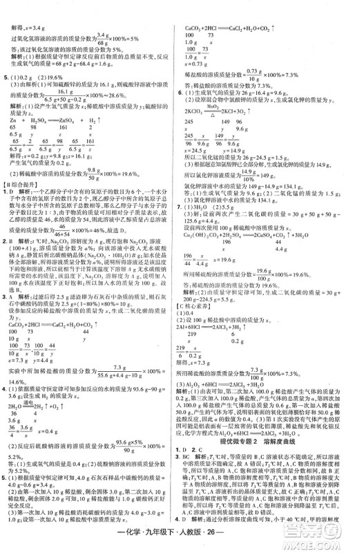 宁夏人民教育出版社2022学霸课时作业九年级化学下册RJ人教版答案