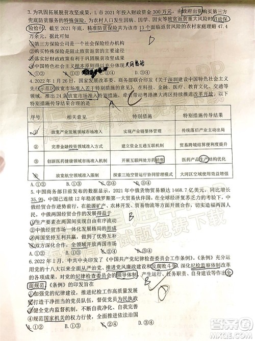 2021-2022学年佛山市普通高中教学质量检测二高三思想政治试题及答案 2021-2022学年佛山市普通高中教学质量检测二高三思想政治试题及答案