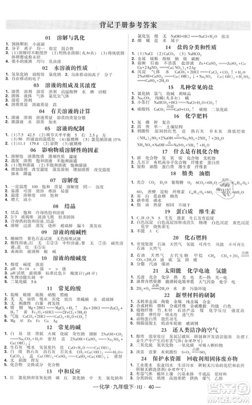 宁夏人民教育出版社2022学霸课时作业九年级化学下册HJ沪教版答案