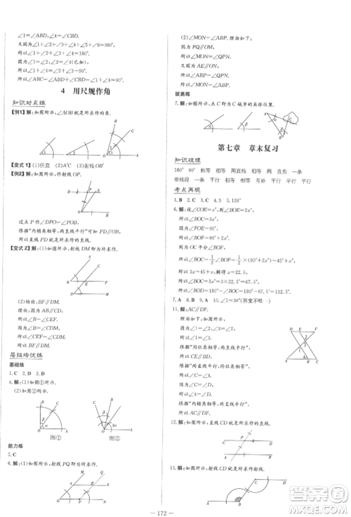 陕西人民教育出版社2022练案五四学制六年级数学下册鲁教版参考答案