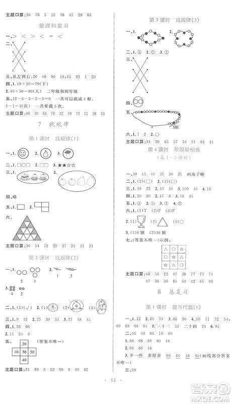 内蒙古教育出版社2022小学同步学习目标与检测一年级数学下册人教版答案
