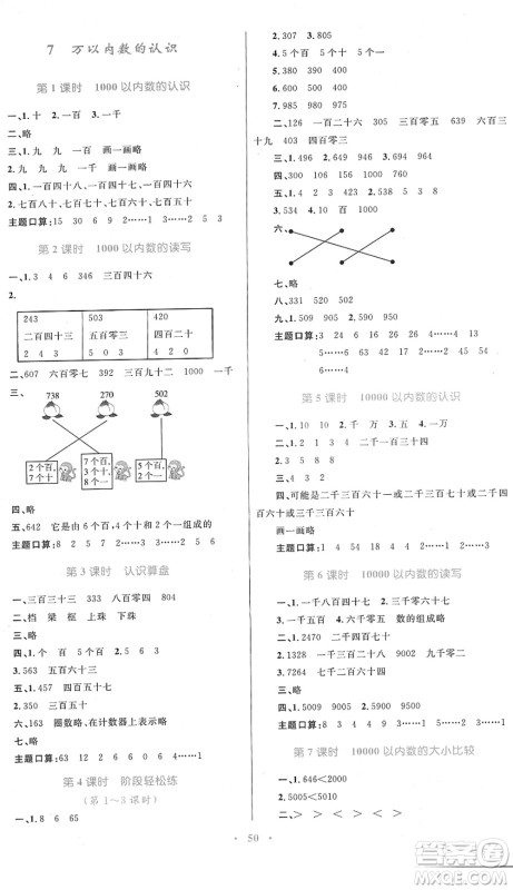 内蒙古教育出版社2022小学同步学习目标与检测二年级数学下册人教版答案