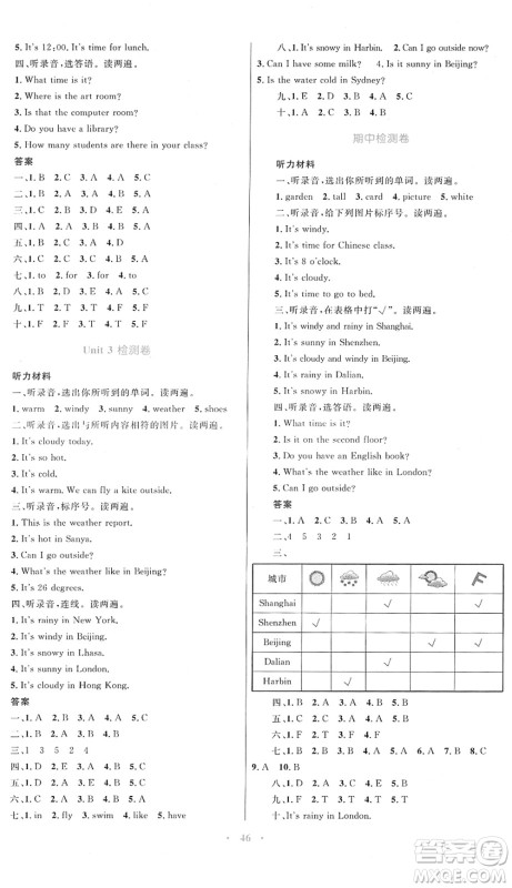 内蒙古教育出版社2022小学同步学习目标与检测四年级英语下册人教版答案