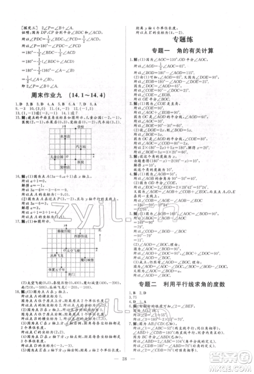 吉林教育出版社2022练案课时作业本七年级下册数学青岛版参考答案