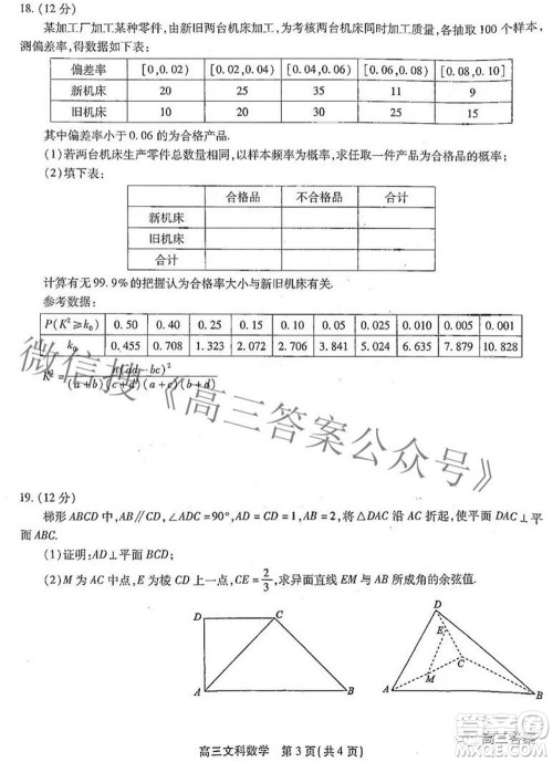 安徽省鼎尖联盟2022届4月联考高三文科数学试题及答案
