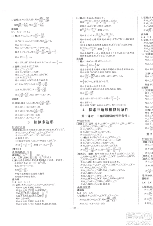 陕西人民教育出版社2022练案五四学制八年级数学下册鲁教版参考答案
