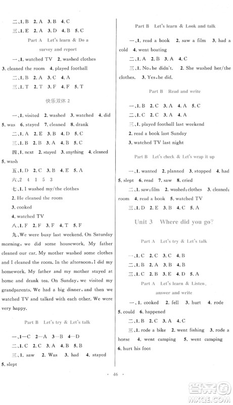 内蒙古教育出版社2022小学同步学习目标与检测六年级英语下册人教版答案