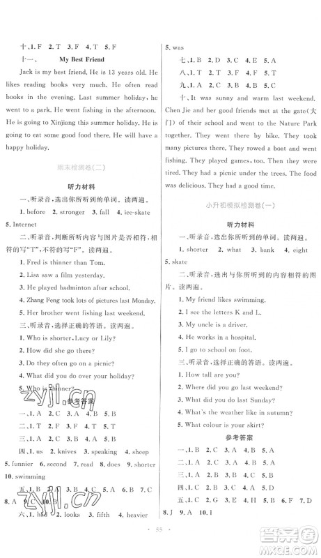 内蒙古教育出版社2022小学同步学习目标与检测六年级英语下册人教版答案