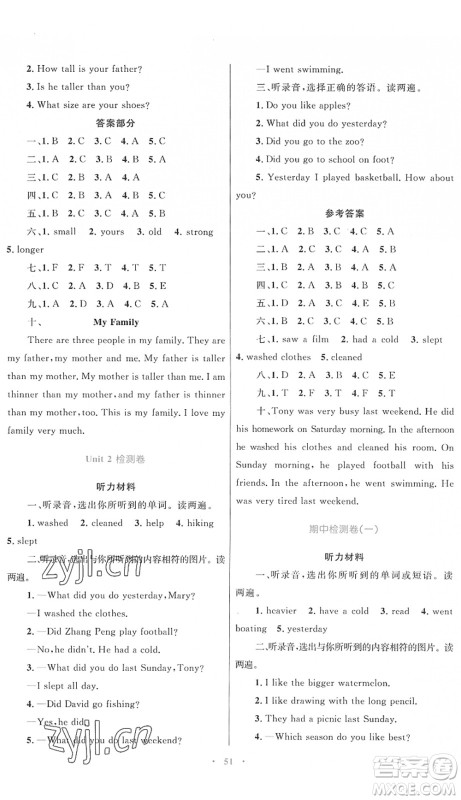 内蒙古教育出版社2022小学同步学习目标与检测六年级英语下册人教版答案
