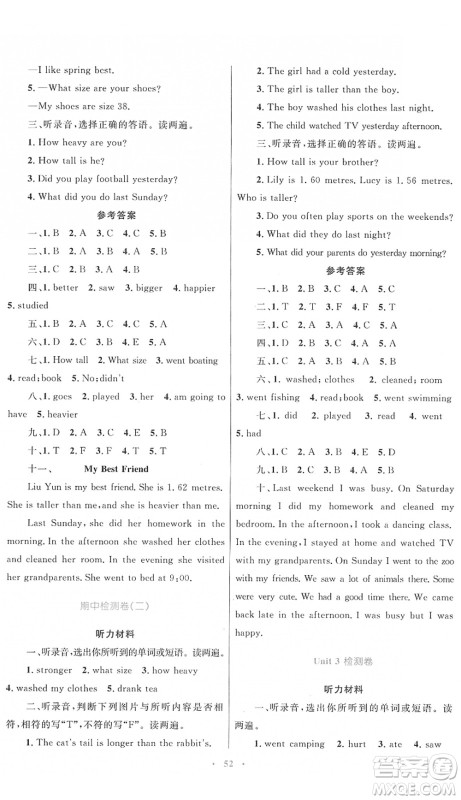 内蒙古教育出版社2022小学同步学习目标与检测六年级英语下册人教版答案