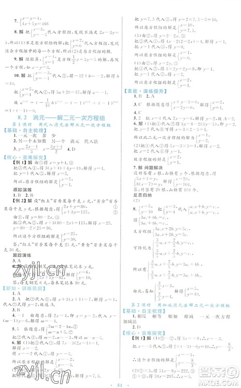 内蒙古教育出版社2022初中同步学习目标与检测七年级数学下册人教版答案