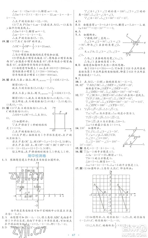 内蒙古教育出版社2022初中同步学习目标与检测七年级数学下册人教版答案