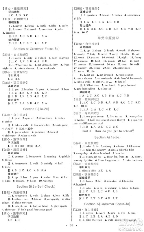 内蒙古教育出版社2022初中同步学习目标与检测七年级英语下册人教版答案