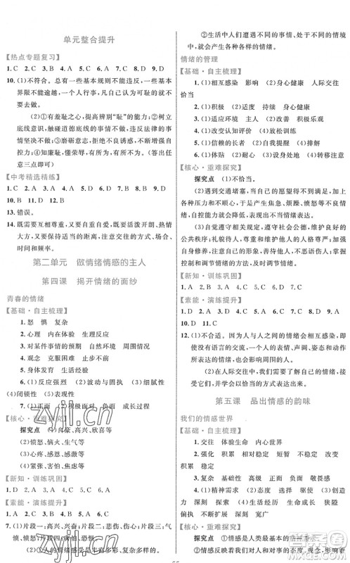 内蒙古教育出版社2022初中同步学习目标与检测七年级道德与法治下册人教版答案 内蒙古教育出版社2022初中同步学习目标与检测七年级道德与法治下册人教版答案