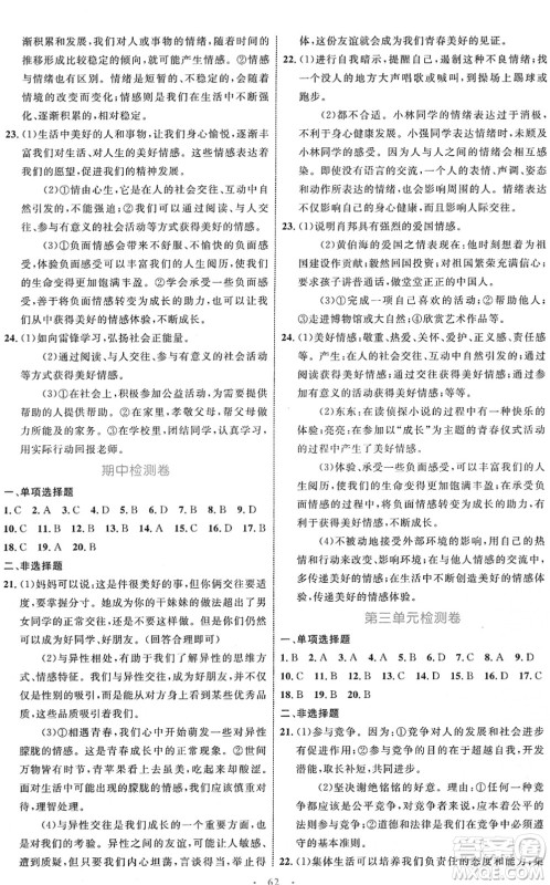 内蒙古教育出版社2022初中同步学习目标与检测七年级道德与法治下册人教版答案 内蒙古教育出版社2022初中同步学习目标与检测七年级道德与法治下册人教版答案