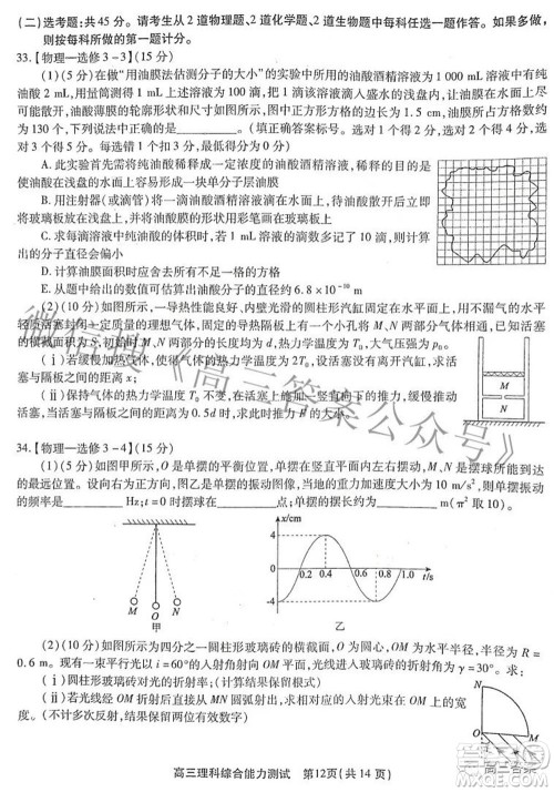 安徽省鼎尖联盟2022届4月联考高三理科综合试题及答案