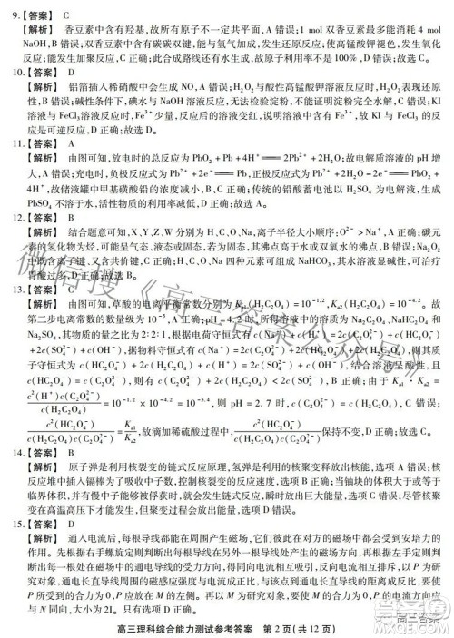 安徽省鼎尖联盟2022届4月联考高三理科综合试题及答案