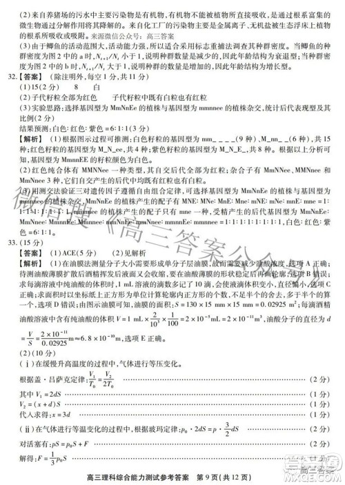 安徽省鼎尖联盟2022届4月联考高三理科综合试题及答案