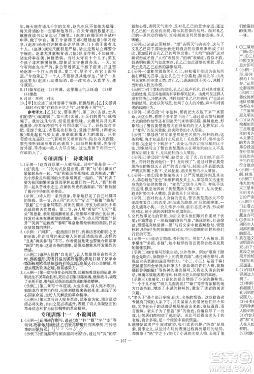 陕西人民教育出版社2022练案五四学制九年级语文下册人教版参考答案