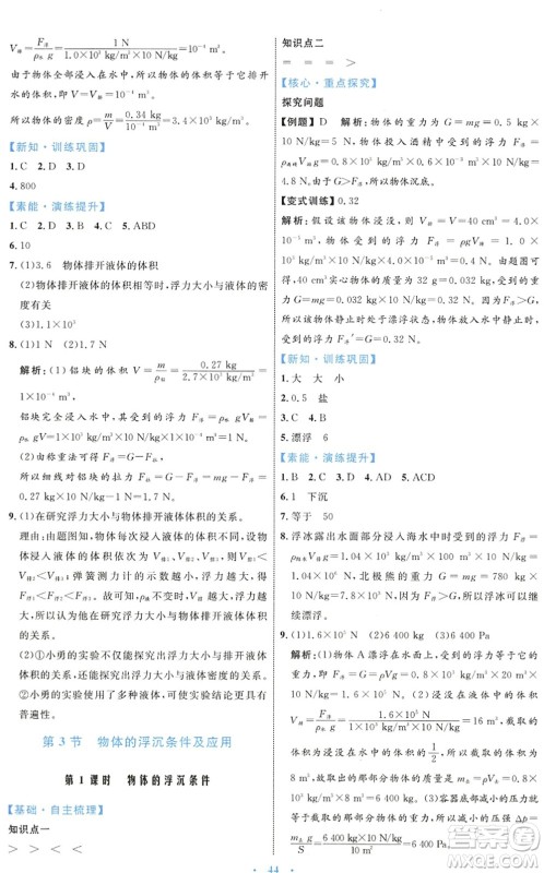 内蒙古教育出版社2022初中同步学习目标与检测八年级物理下册人教版答案