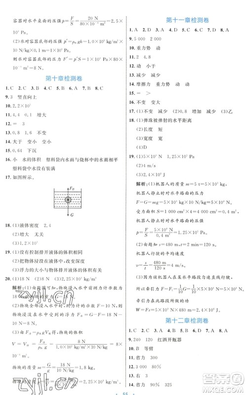 内蒙古教育出版社2022初中同步学习目标与检测八年级物理下册人教版答案