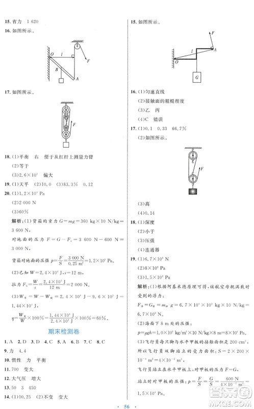 内蒙古教育出版社2022初中同步学习目标与检测八年级物理下册人教版答案