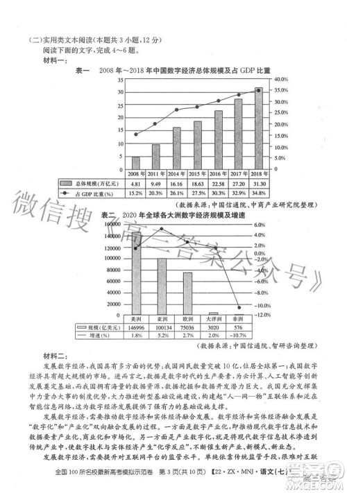 2022全国100所名校最新高考模拟示范卷七语文试题及答案