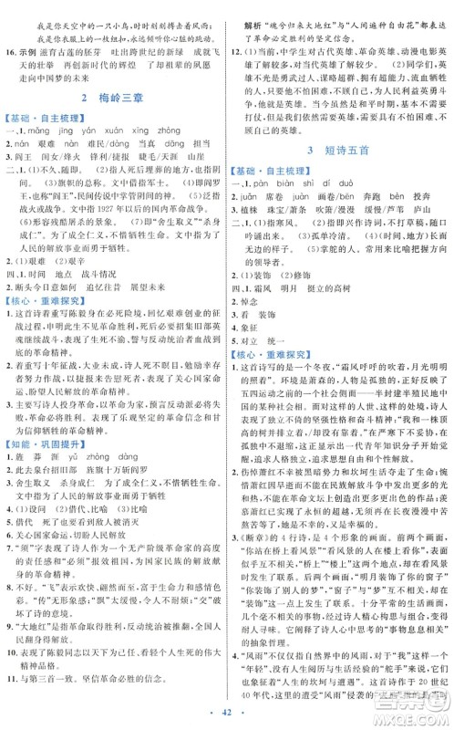 内蒙古教育出版社2022初中同步学习目标与检测九年级语文下册人教版答案