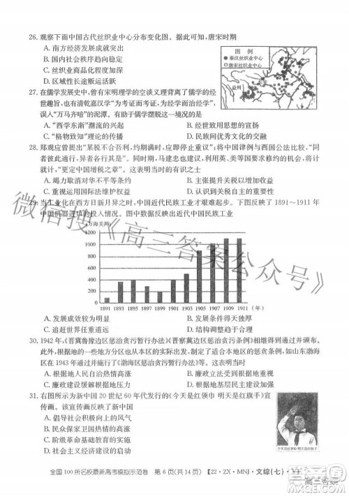 2022全国100所名校最新高考模拟示范卷七文科综合试题及答案