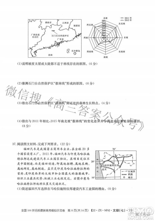 2022全国100所名校最新高考模拟示范卷七文科综合试题及答案