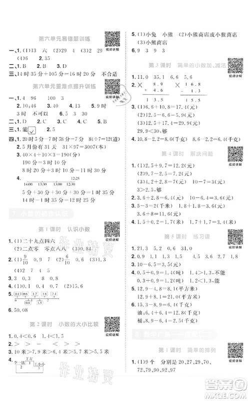浙江教育出版社2022阳光同学课时达标训练三年级数学下册R人教版浙江专版答案 浙江教育出版社2022阳光同学课时达标训练三年级数学下册R人教版浙江专版答案