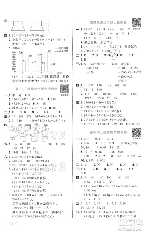 浙江教育出版社2022阳光同学课时达标训练四年级数学下册R人教版浙江专版答案 浙江教育出版社2022阳光同学课时达标训练四年级数学下册R人教版浙江专版答案
