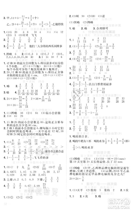 浙江教育出版社2022阳光同学课时达标训练五年级数学下册R人教版浙江专版答案