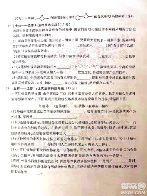 2022年宝鸡市高考模拟检测三理科综合试题及答案 2022年宝鸡市高考模拟检测三理科综合试题及答案