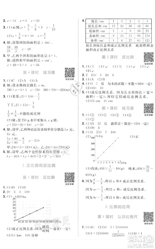 浙江教育出版社2022阳光同学课时达标训练六年级数学下册R人教版浙江专版答案