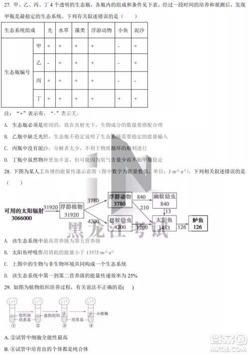 大庆实验中学实验一部2020级高二下学期4月阶段性质量检测生物学试题及答案 大庆实验中学实验一部2020级高二下学期4月阶段性质量检测生物学试题及答案