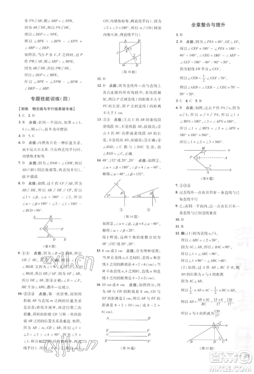 吉林教育出版社2022点拨训练课时作业本七年级下册数学湘教版参考答案