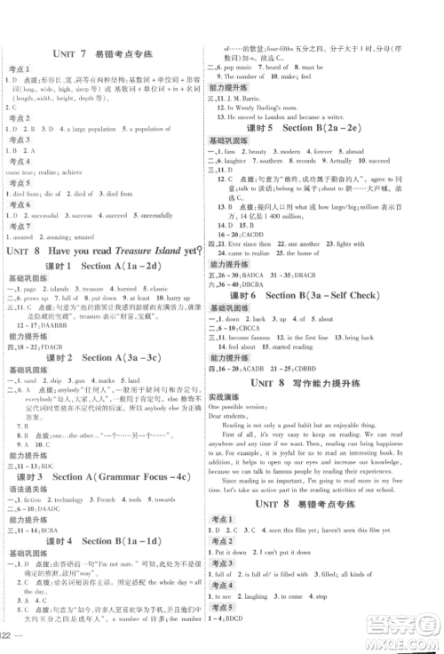 安徽教育出版社2022点拨训练课时作业本八年级下册英语人教版安徽专版参考答案