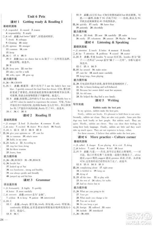 吉林教育出版社2022点拨训练课时作业本八年级下册英语沪教版参考答案