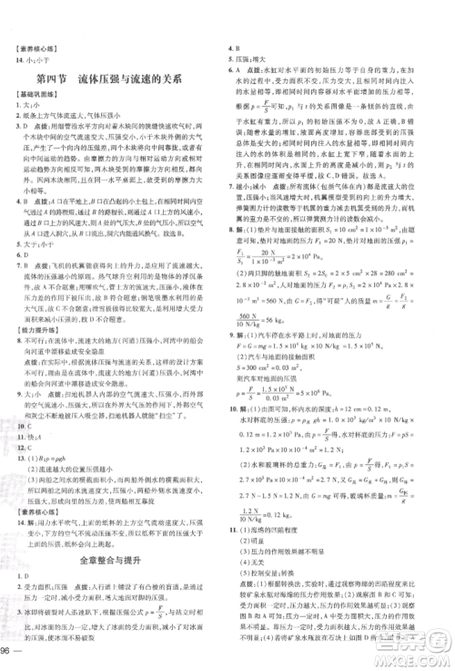 安徽教育出版社2022点拨训练课时作业本八年级下册物理沪科版安徽专版参考答案