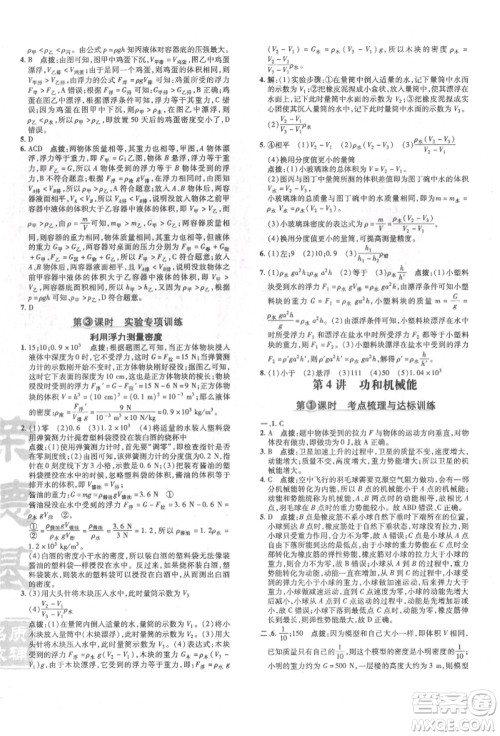 吉林教育出版社2022点拨训练课时作业本八年级下册物理人教版参考答案