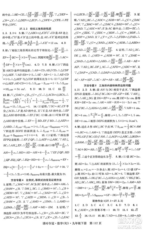 安徽师范大学出版社2022课时夺冠九年级数学下册RJ人教版答案