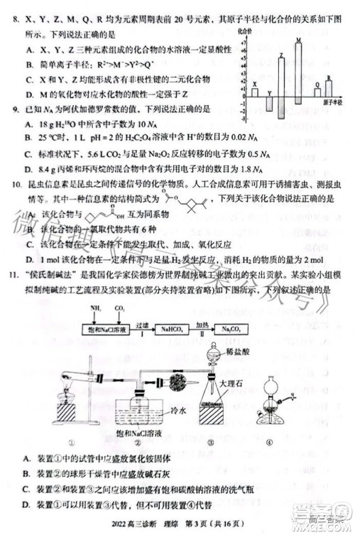 2022年4月兰州市高三诊断考试理科综合试题及答案