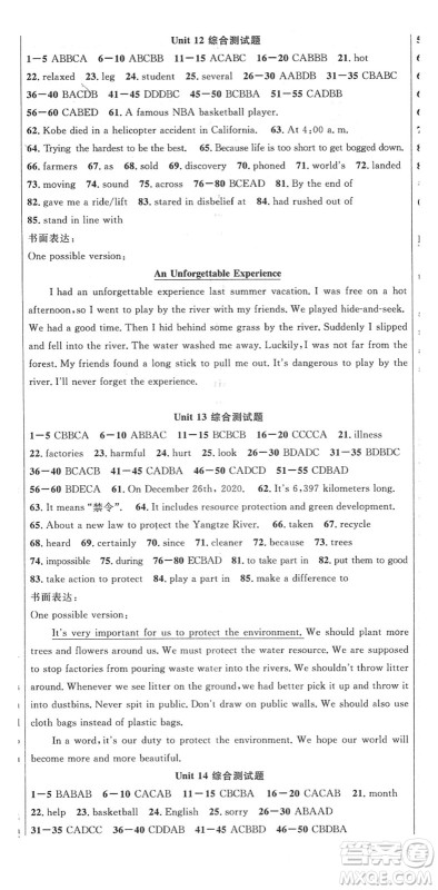 安徽师范大学出版社2022课时夺冠九年级英语下册RJ人教版黄石专版答案