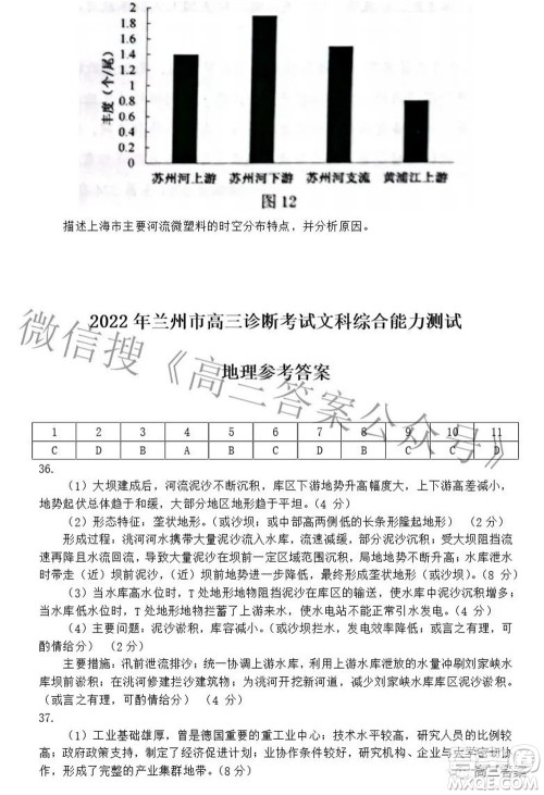 2022年4月兰州市高三诊断考试文科综合试题及答案